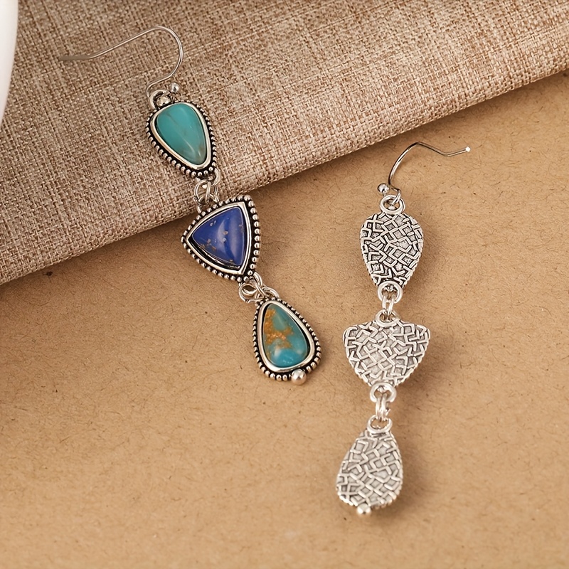 Boho Style Synthetic Lapis & Turquoise Dangle Earrings